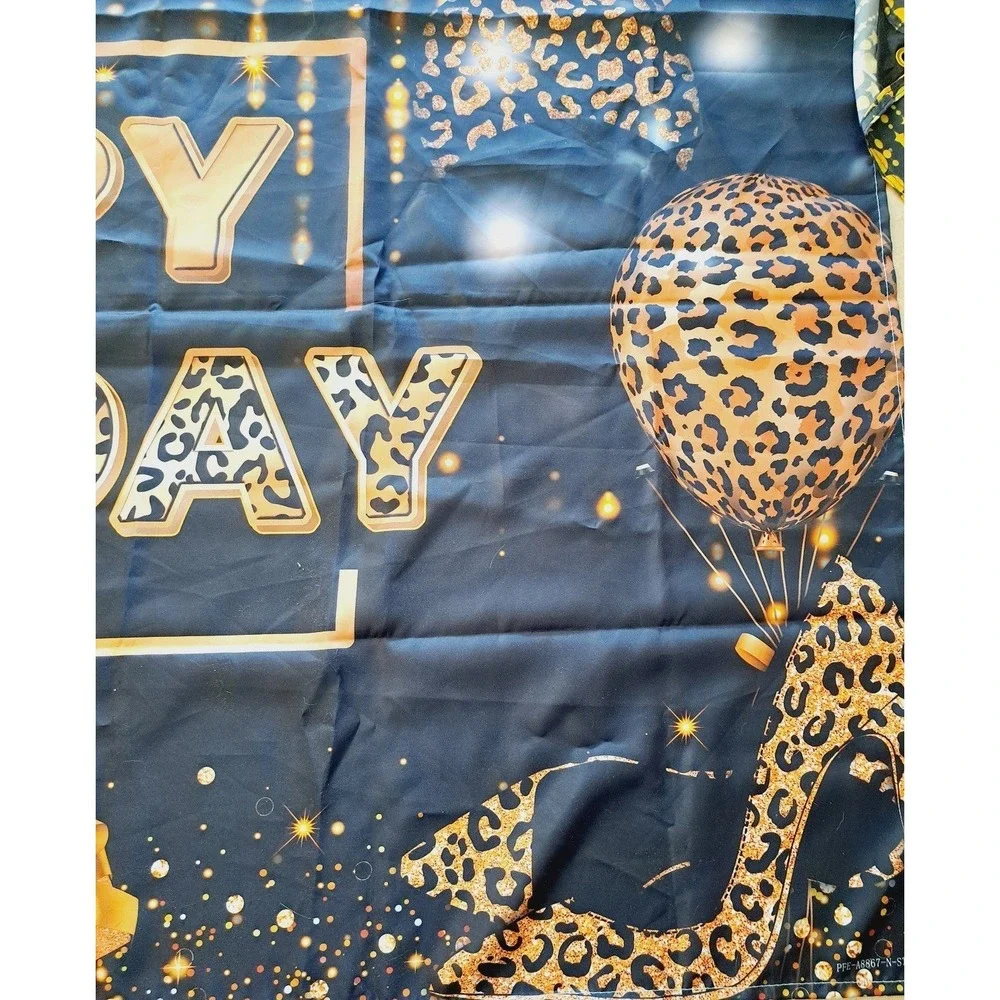 Happy Birthday Cheetah Print Banner with Grommets Quiet Luxury Party Celebrate